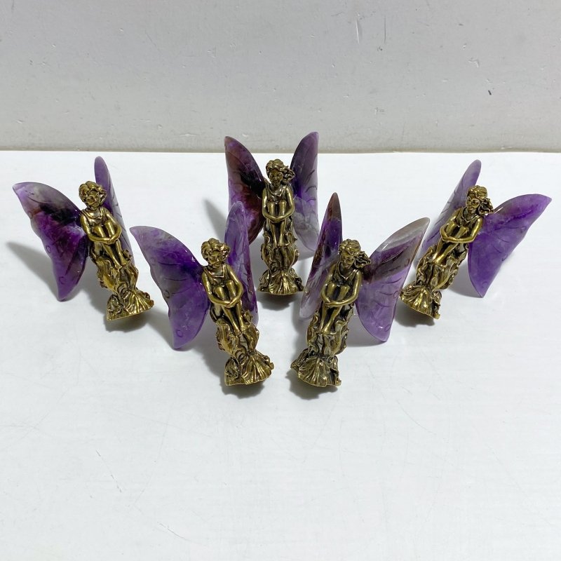 Moss Agate & Chevron Amethyst Crystal Butterfly Fairy Carving -Wholesale Crystals
