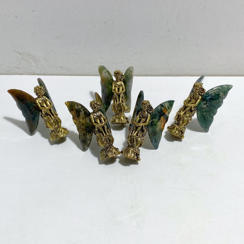 Moss Agate & Chevron Amethyst Crystal Butterfly Fairy Carving -Wholesale Crystals