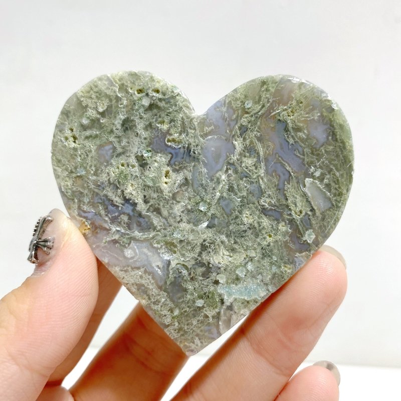 Moss Agate Heart Wing Carving With Stand -Wholesale Crystals