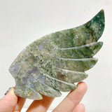 Moss Agate Heart Wing Carving With Stand -Wholesale Crystals