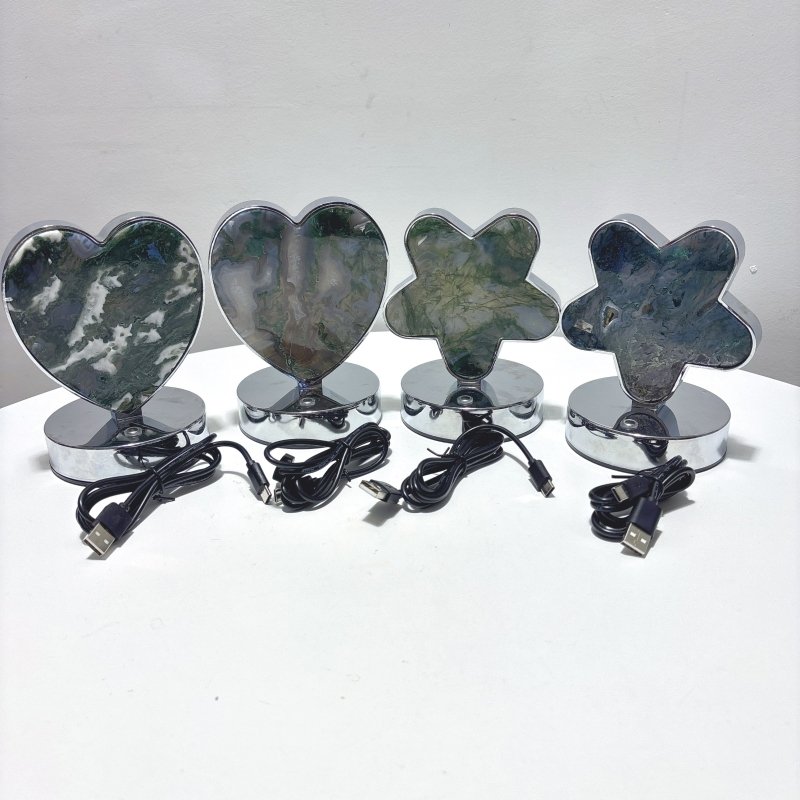 Moss Agate LED Table Lamp Flower & Heart Shape Wholesale - Wholesale Crystals