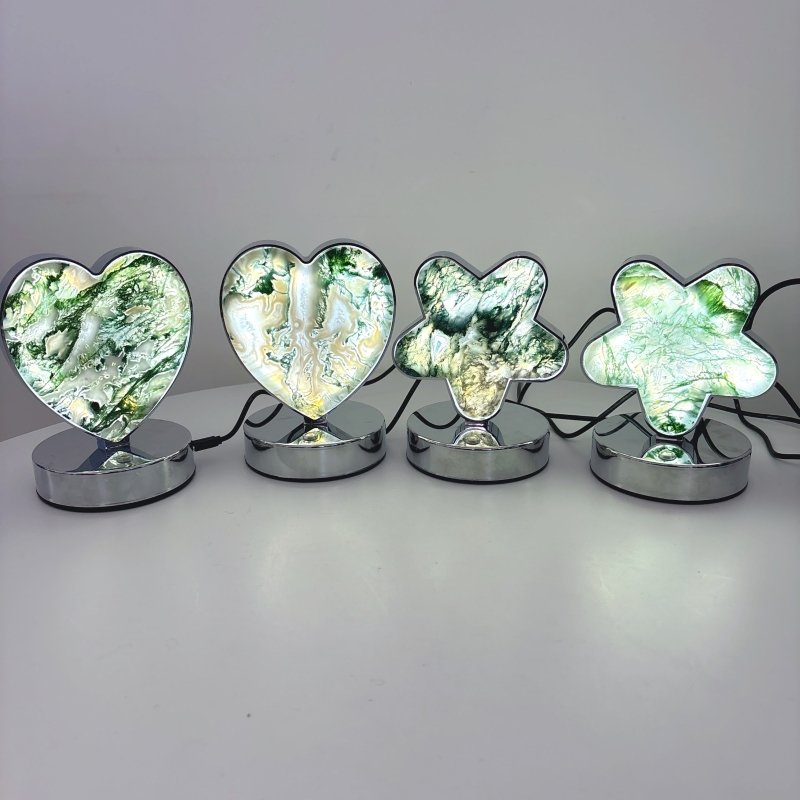 Moss Agate LED Table Lamp Flower & Heart Shape Wholesale - Wholesale Crystals