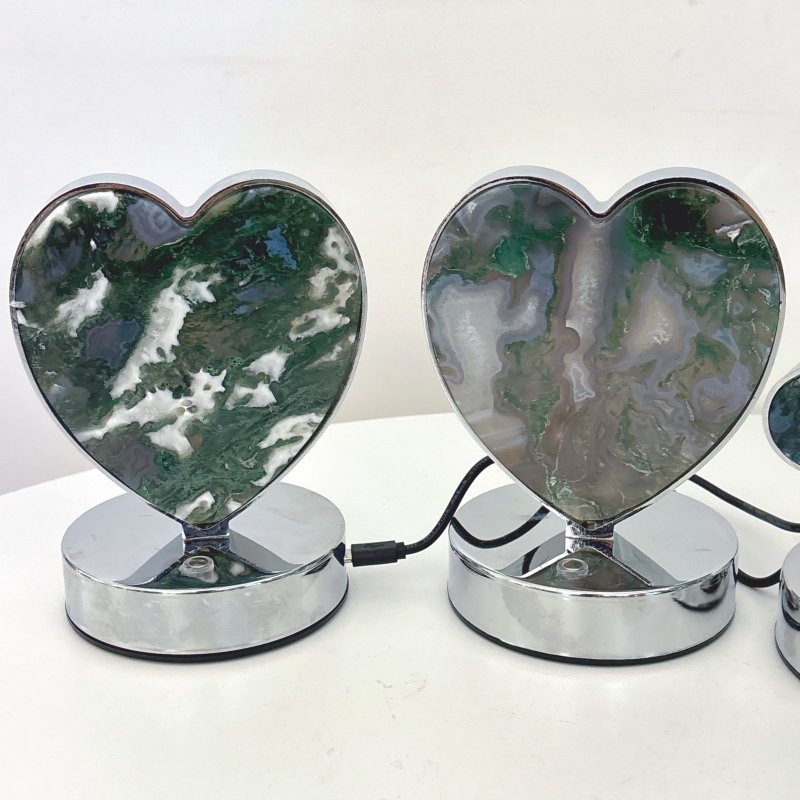 Moss Agate LED Table Lamp Flower & Heart Shape Wholesale - Wholesale Crystals