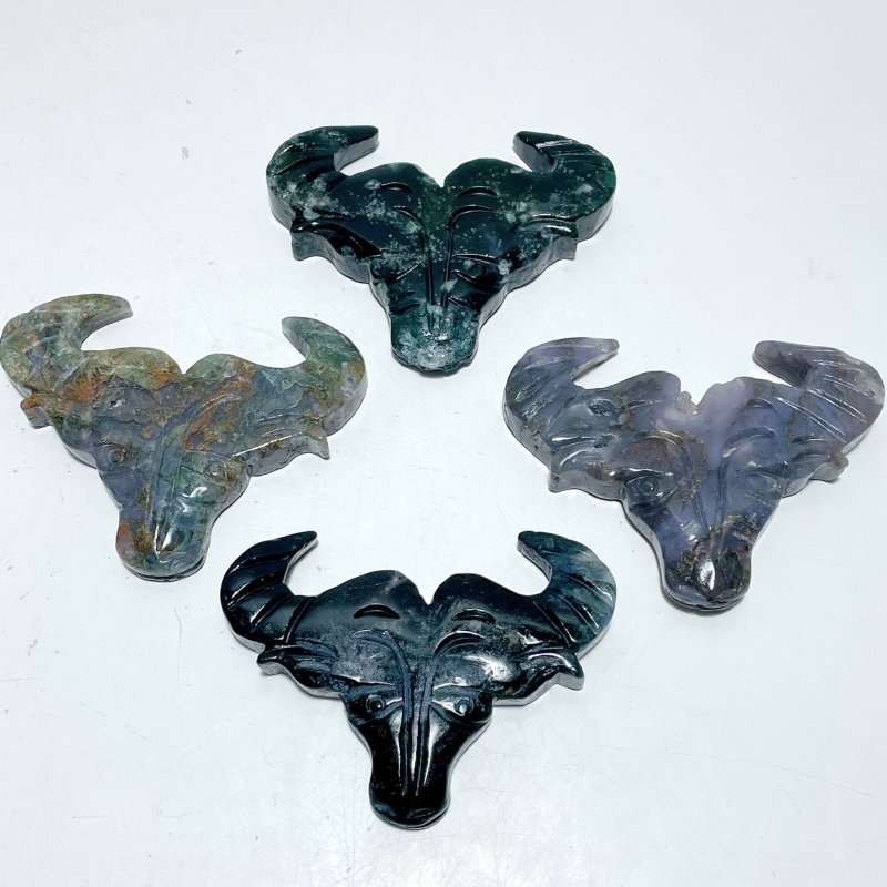 Moss Agate Ox Head Carving Wholesale - Wholesale Crystals