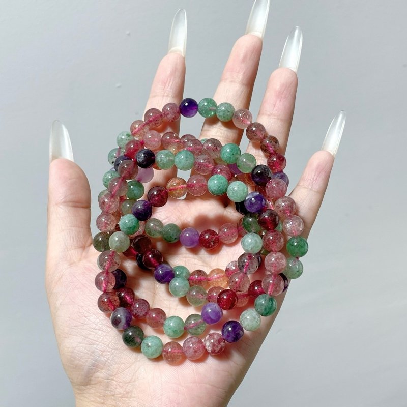 Multi - gem Beads Bracelet Wholesale Strawberry Quartz Green Strawberry Quartz Mixed Amethyst - Wholesale Crystals