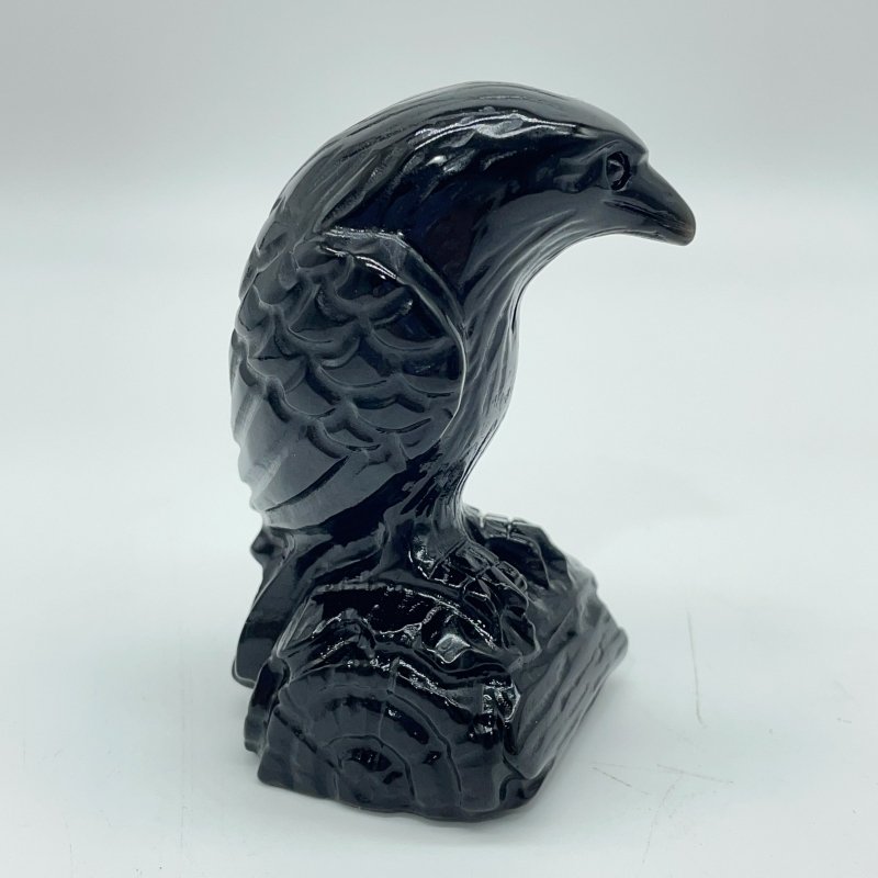 Obsidian Eagle Standing On The Wood Carving Wholesale -Wholesale Crystals