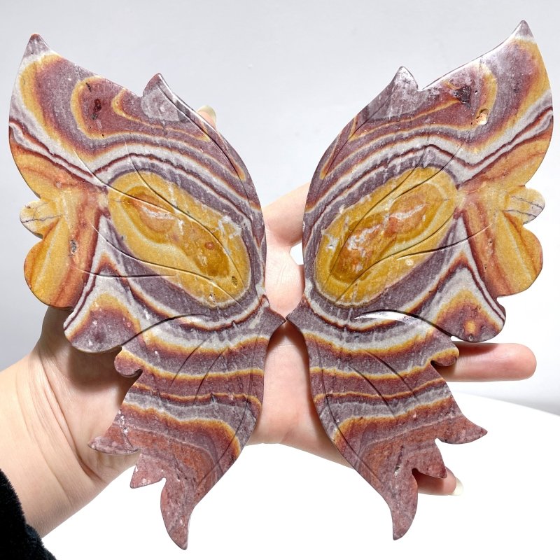 Ocean Jasper Butterfly Wing Carving With Stand - Wholesale Crystals