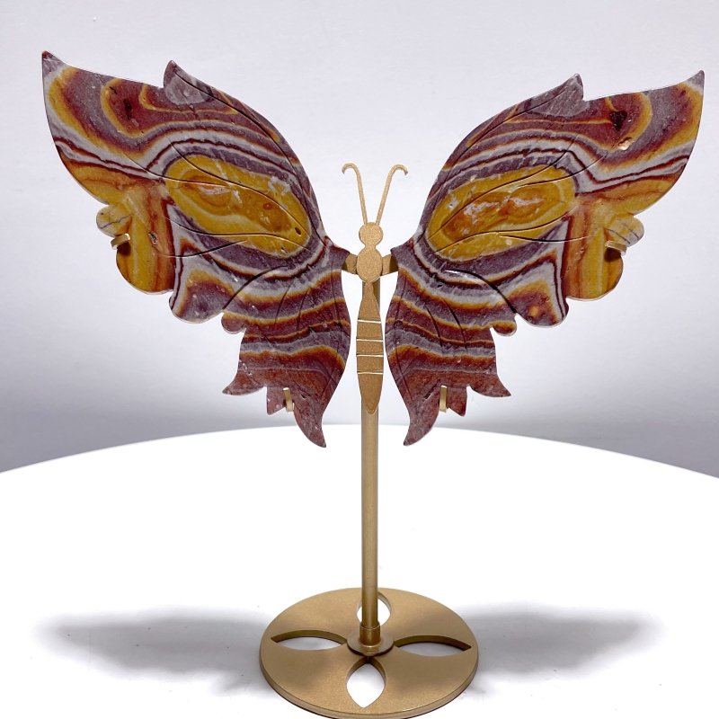 Ocean Jasper Butterfly Wing Carving With Stand - Wholesale Crystals