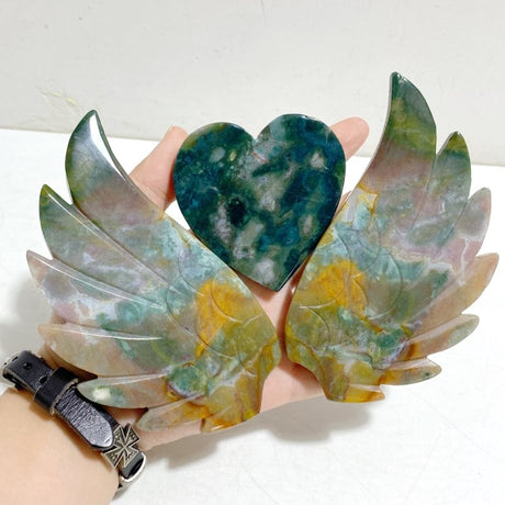 Ocean Jasper Heart Wing Carving With Stand -Wholesale Crystals