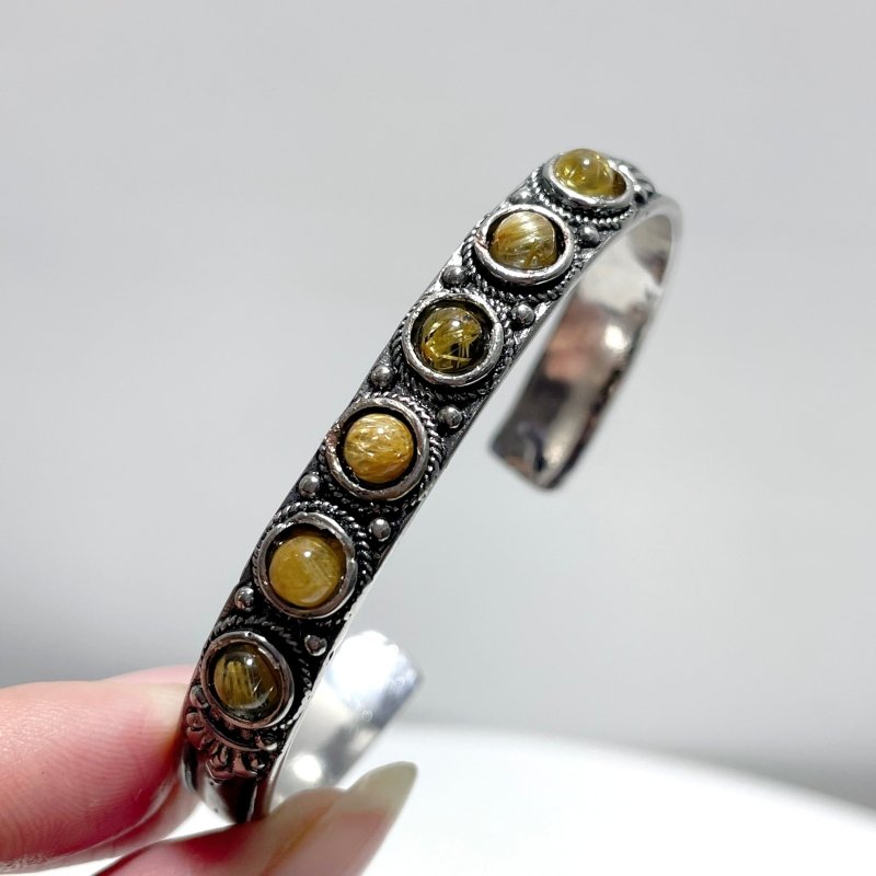 Open Bangle 11 Pieces Elegant Golden Rutile Adjustable Alloy Bracelet - Wholesale Crystals