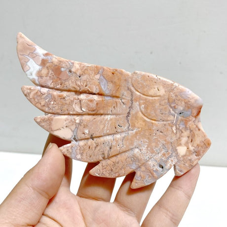 Pink Agate Heart Wing Carving With Stand -Wholesale Crystals