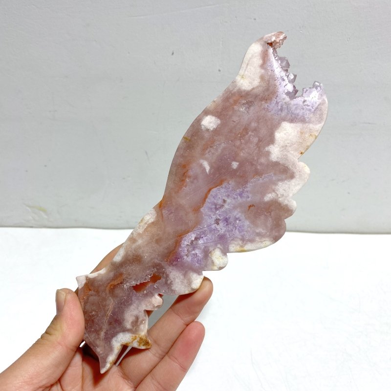 Pink Sakura Agate Mixed Amethyst Butterfly Wing Carving With Stand - Wholesale Crystals