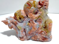 Unique Geode Druzy Pink Agate Chinese Dragon&Phoenix Carving