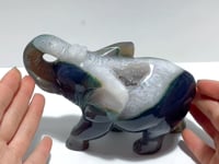 Beautiful Geode Agate Druzy Elephant Animal Carving