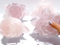4 Pairs Beautiful Rose Quartz Flower Carving With Stand