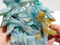 2 Pieces Caribbean Calcite Mixed Pyrite Birds&Flower Carving