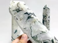 3 Pieces Tall Geode Druzy White Moss Agate Tower Points