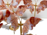 4 Pairs Pink Agate Butterfly Wing Carving With Stand