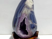 Large Amethyst Mixed Geode Agate Calcite Dinosaur Egg With Stand