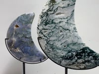 2 Pieces Large Moss Agate Moon With Stand Home Decor