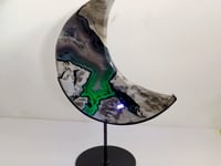 Large Geode Druzy Volcano Agate Moon Carving With Stand(UV-Reactive) #2
