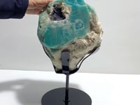 Large Raw Amazonite Mixed Black Tourmaline Specimen With Stand