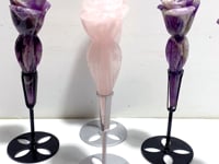 5 Pieces Rose Quartz Chevron Amethyst Flower Carving With Stand