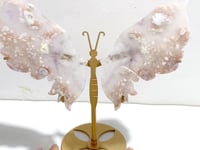 Unique Flower Agate Butterfly Wing Carving With Stand
