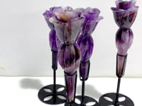 4 Pieces Chevron Amethyst Flower Carving With Stand