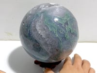 14CM Large Geode Druzy Moss Agate Sphere