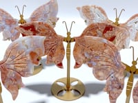 5 Pairs Pink Agate Butterfly Wing Carving With Stand