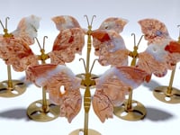 6 Pairs Pink Agate Butterfly Wing Carving With Stand