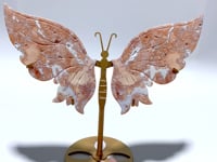 Unique Pink Agate Butterfly Wing Carving With Stand
