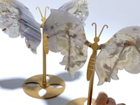2 Pairs Sakura Flower Agate Butterfly Wing Carving With Stand