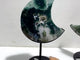 2 Pieces Large Moss Agate Moon Carving With Stand