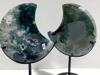 2 Pieces Large Moss Agate Moon With Stand #5
