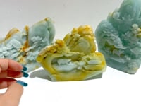 3 Pieces Beautiful Caribbean Calcite Landscape Pavilion Carving #6