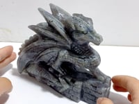 Unique Labradorite Flying Dragon Castle Carving