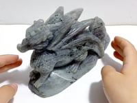 Unique Labradorite Flying Dragon Castle Carving