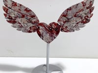 Unique Morocco Agate Heart Wing Carving With Stand