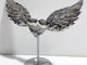 Unique Gray Lace Agate Heart Wing Carving With Stand