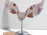 Unique Sakura Flower Agate Heart Wing Carving With Stand