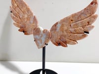 Unique Pink Agate Heart Wing Carving With Stand
