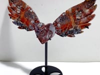 Unique Morocco Agate Heart Wing Carving With Stand