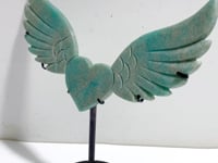 Amazonite Heart Wing Carving With Stand