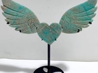 Amazonite Heart Wing Carving With Stand