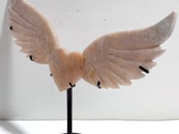 Unique Pink Agate Heart Wing Carving With Stand