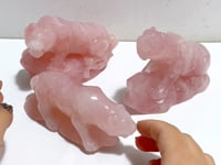 3 Pieces Beautiful Rose Quartz Leopard Carving