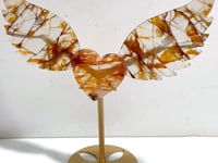 Red Fire Quartz Heart Wing Carving With Stand