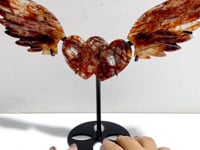 Red Fire Quartz Heart Wing Carving With Stand